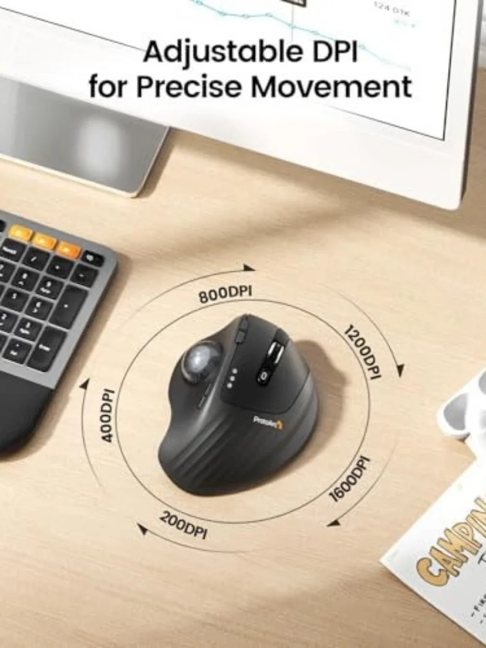 EM01 NL Ergonomic Wireless Trackball Mouse - Gray